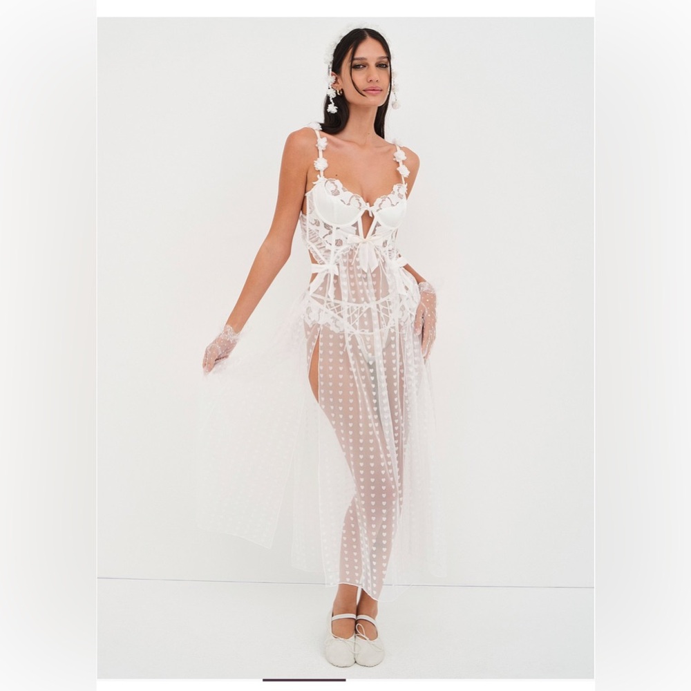 For Love And Lemons White Sheer Lace Chemise and Panty